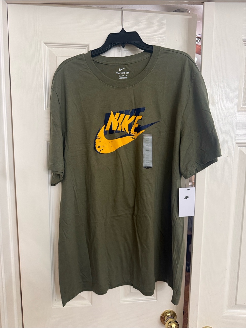Nike Olive Green Short Sleeve T-Shirt with Yellow & Navy Swoosh